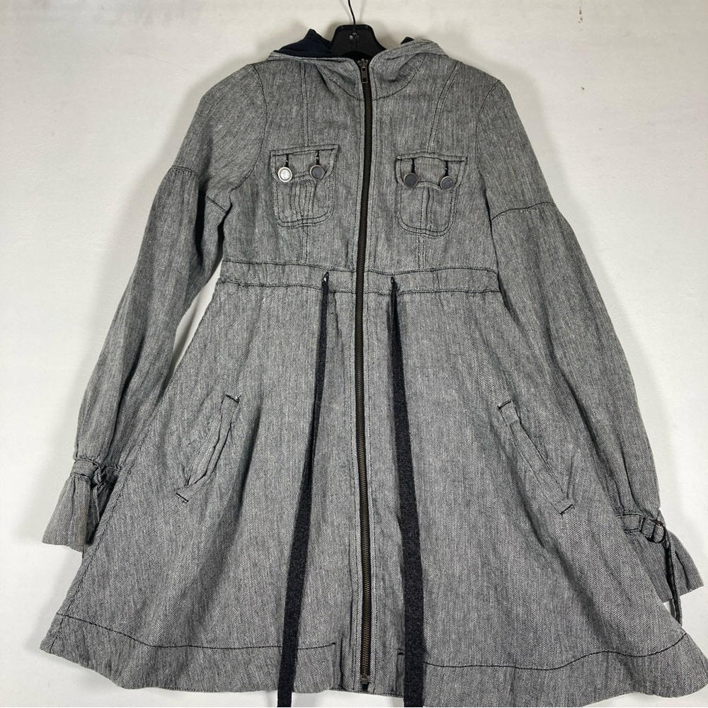 Vintage Free People Jacket Hooded Fit & Flare Tie Waist Boho Herrington Gray 6